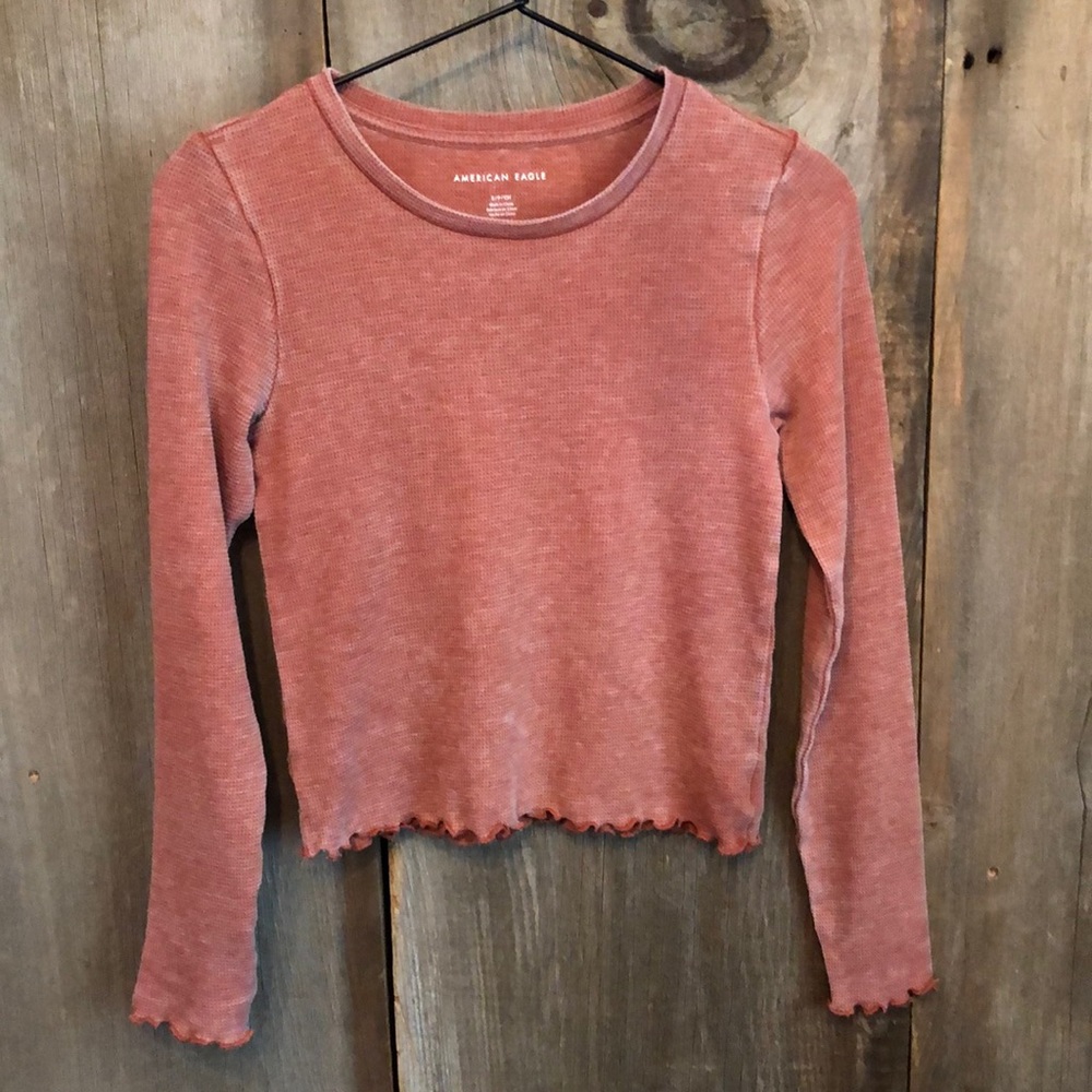 American Eagle Long Sleeve Waffle Thermal Top in Pink / Rust Size Small